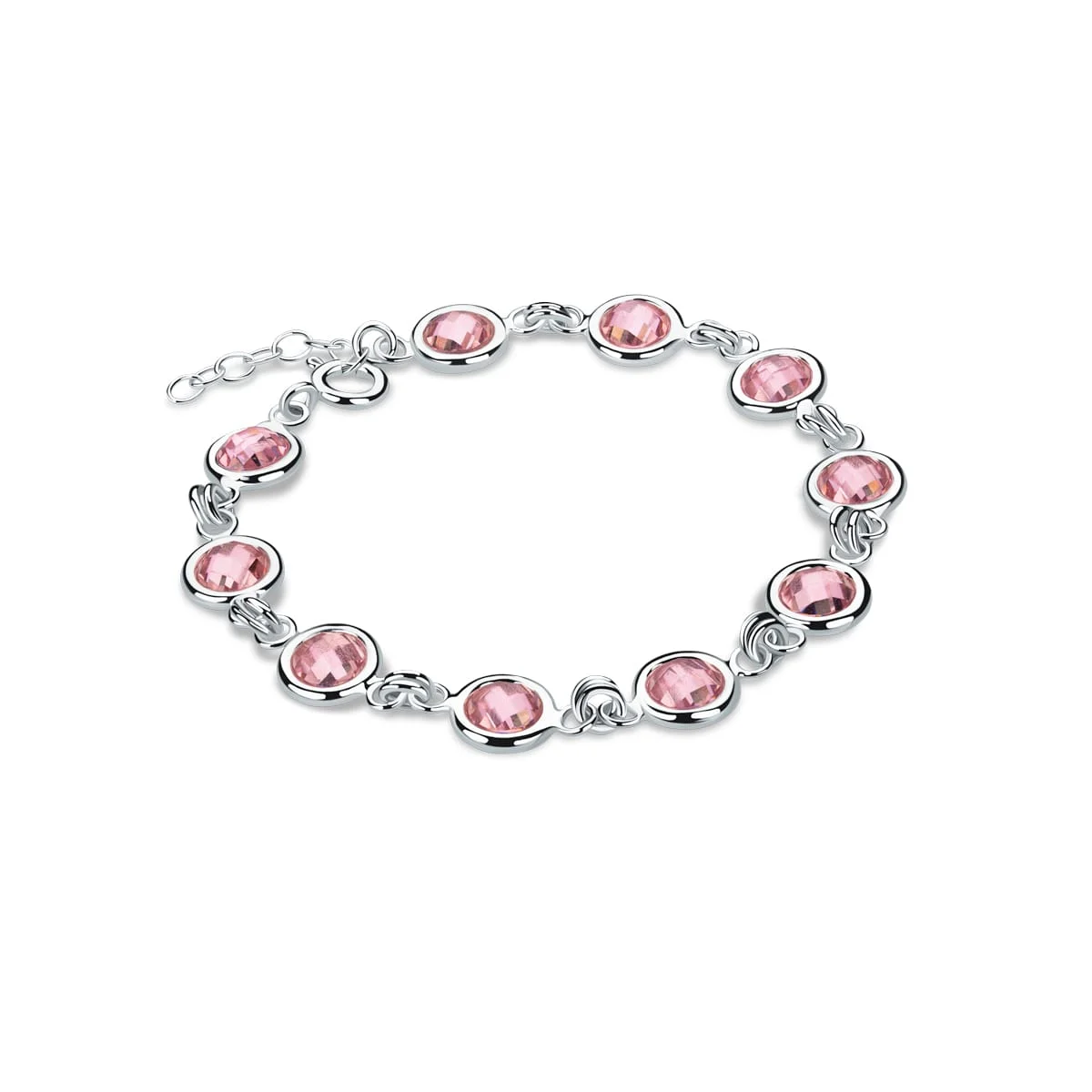 Bransoletka srebrna pink crystal round
