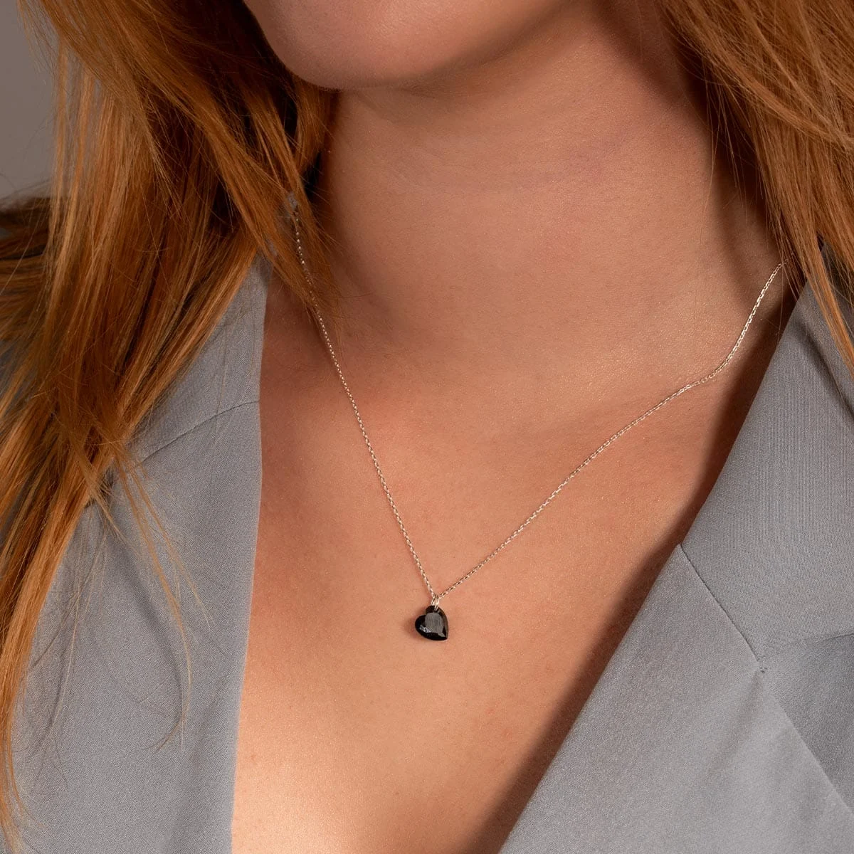 Naszyjnik celebrytka srebrna crystal heart black - obrazek 2